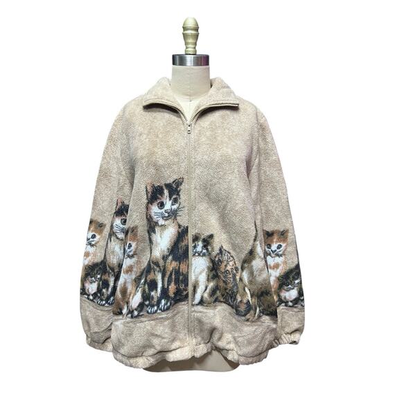 Blair Jackets & Blazers - Vintage Blair Cats Kittens Jacket Coat Fleece Zip Women’s Sz M Brown Tan